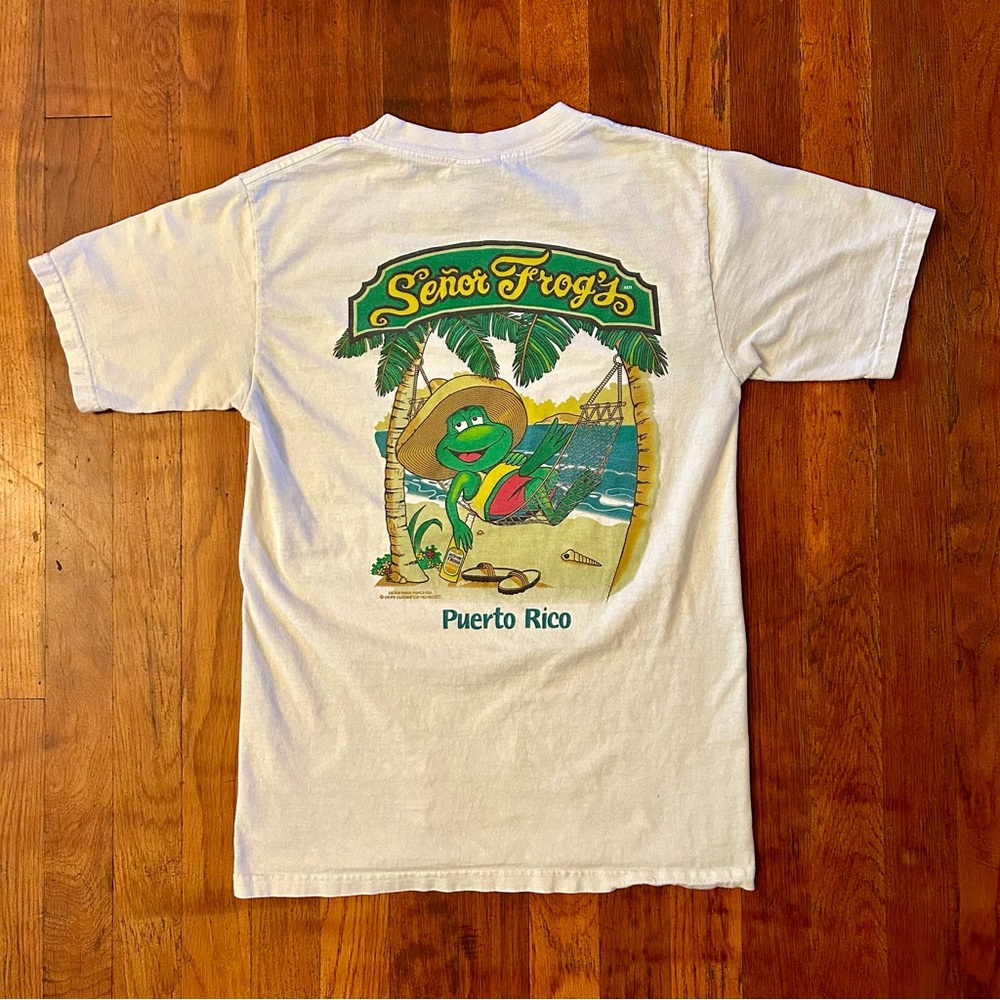 Vintage Señor Frogs Destination Tourist Souvenir White Graphic T-Shirt S